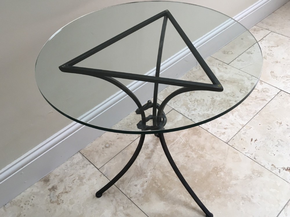 wrought iron tripod side table with glass top