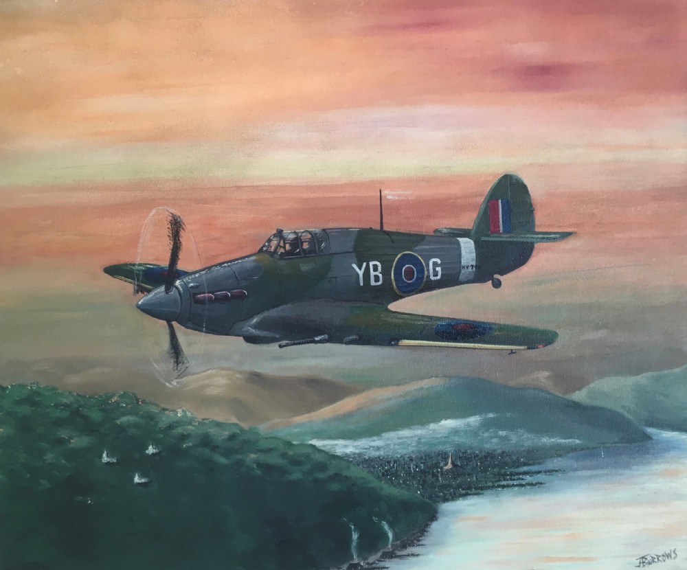 hawker hurricane oil on canvas by j burrows