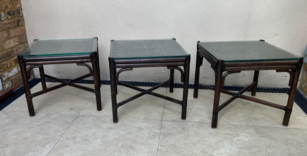 3 mid century modern bamboo rattan side tables
